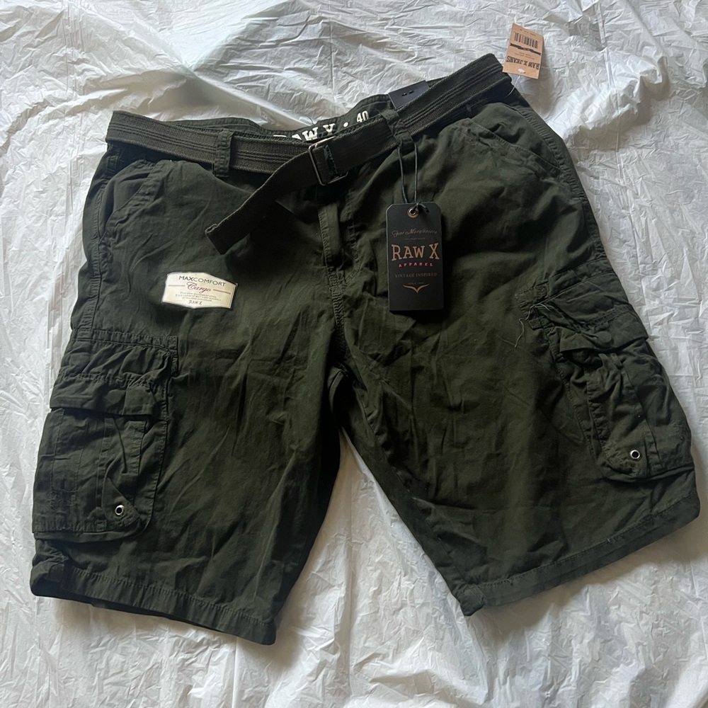 NWT Raw X men army green belted cargo shorts size 40